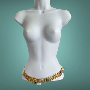 Vintage DMP Gold Nugget Buckle Black Stretch Elastic Belt Made In USA